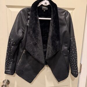 XOXO Black Leather Jacket with Studded Sleeves